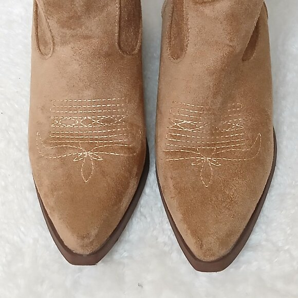 Faux Suede Western Inspired Pointed Toe Boots Tan Size EU 37/US 6.5 - Picture 6 of 8